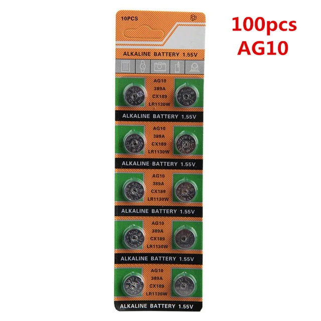 100pcs/lot AG10 For Watch Toys Remote 189 LR54 Cell Coin Alkaline Battery  1.55V SR54 389 189 LR1130 389 SR1130 Button Batteries