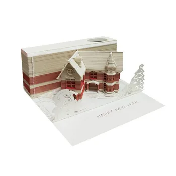 

Creative High-end DIY Handmade Christmas Gift 3d Notes Paper Carving Art Landscape Architecture Model Note Book