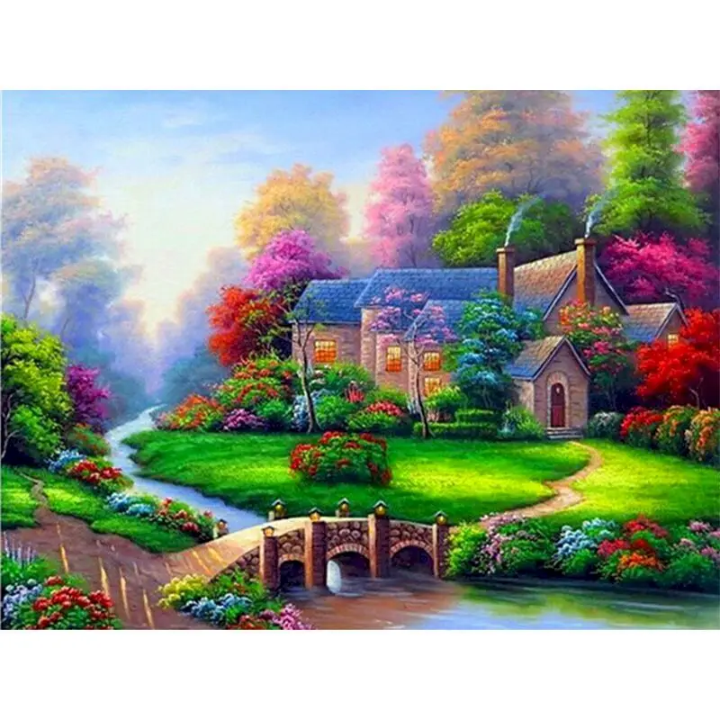 

Gatyztory Diy Painting By Numbers Lake House Canvas Colouring Landscape Handpainted Gift Frame Wall Decor Artwork Gift