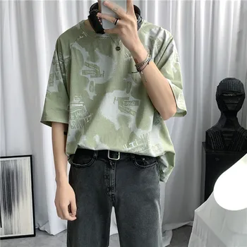 

2020 Summer New Youth Popular Korean Version Of Ins Printing Five-point Sleeve T-shirt Fashion Casual Wild Round Neck Pullover