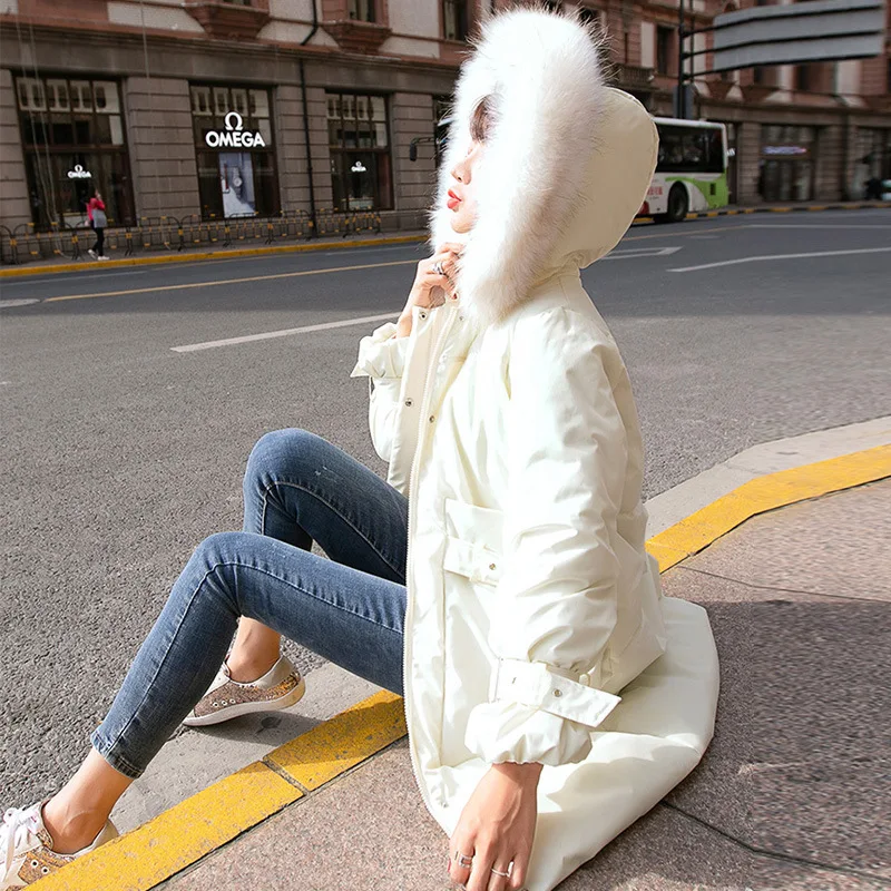 

Photo Shoot 2018 New Style Korean-style Students Mid-length Large Fur Collar Sweet Cotton-padded Clothes Cotton Coat Thick Coat