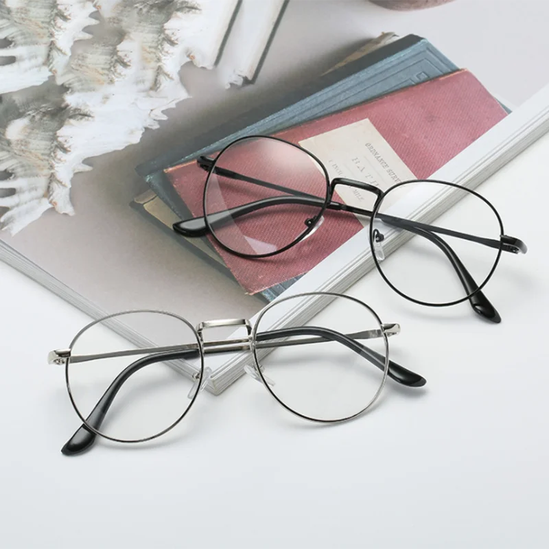 Retro Retro Reading Glasses Frame Men and Women Brand Designer Round Glasses Optical Glasses Frame Trend Metal Glasses +50 +100 6