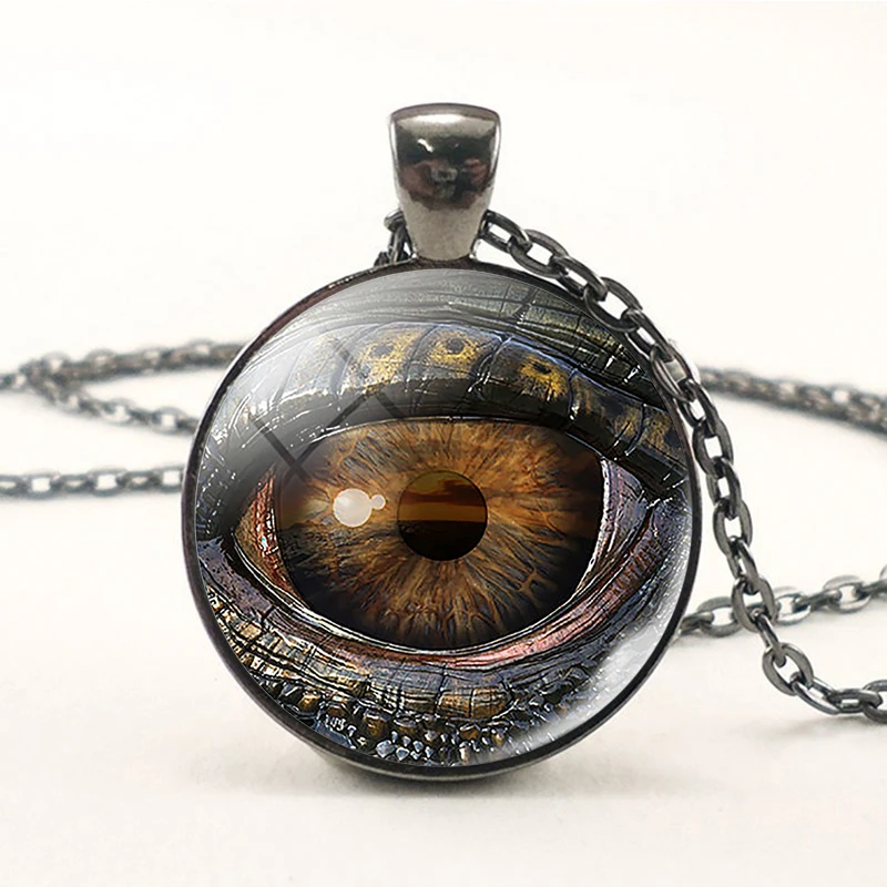 Family Decor Eyeball Photo Pendant Necklace Cabochon Glass Vintage Bronze Chain Necklace Jewelry Handmade