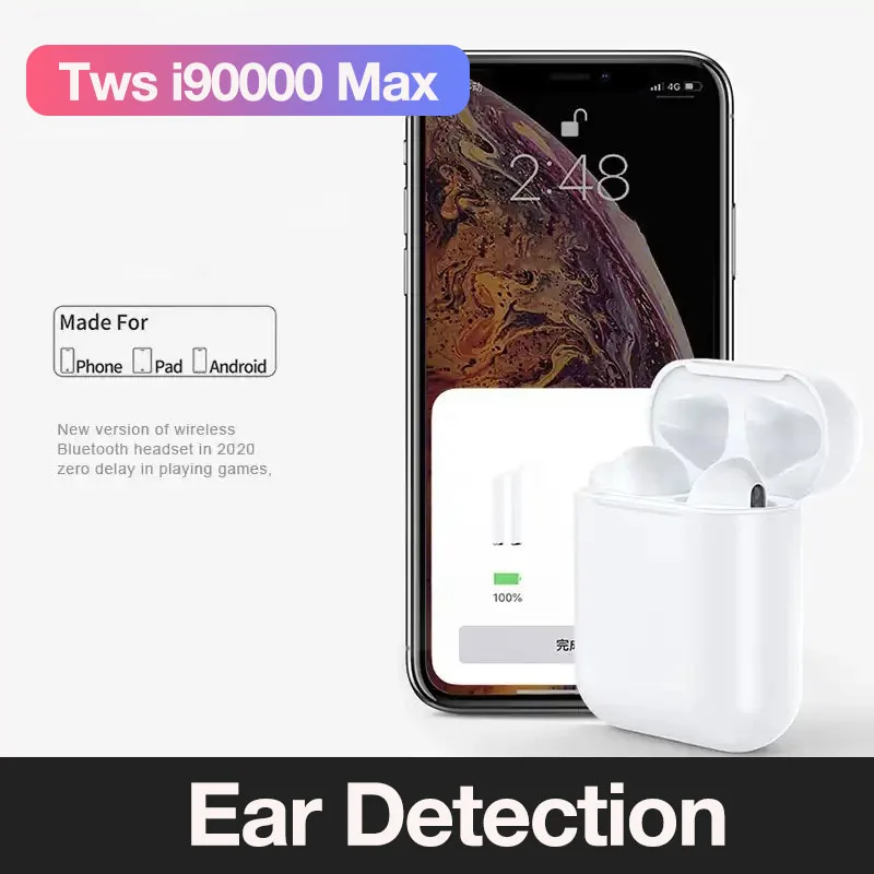 i90000 Max TWS наушники беспроводные Air 2 Bluetooth гарнитура всплывающие в уши сенсор бас наушники gps и Rename Tws i9000 Pro
