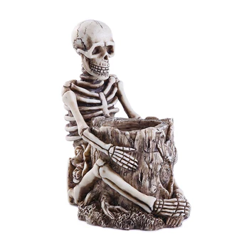 

Home Office Skull Shape Durable Stationery Keys Hanging Desk Supplies Makeup Brush Organizer Pencil Container Pen Holder Resin