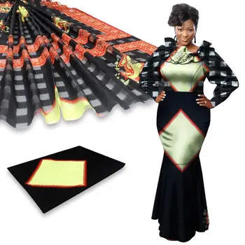 

3yards Organza + 3 yards ribbon material silk african wax print fabric silk wax fabric for women dress S200110