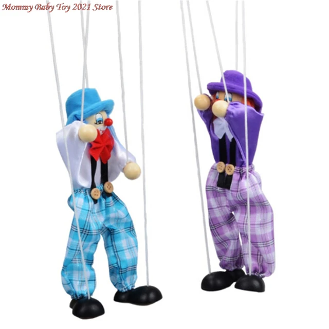 25cm Vintage Muppets Baby Toys Hand Finger Puppets Clown Wooden Marionette Toy Joint Activity Doll Funny Traditions Classic Toy 3