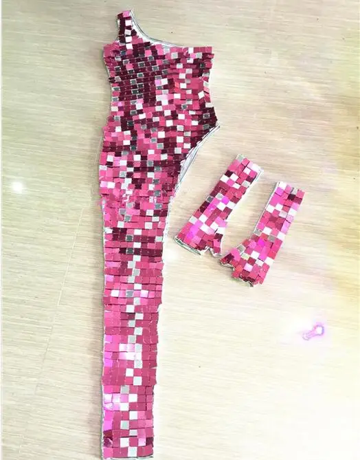 rose red Боди+ перчатки) Зеркальный костюм женский певец танцор ночной клуб Серебряный боди сексуальный тонкий сценический комбинезон костюмы шоу вечерние DJ - Цвет: rose red
