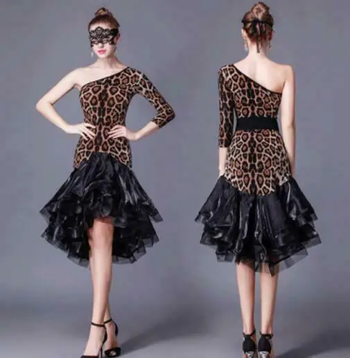 

2022 One shoulder Latin Dance Dress Salsa Tango Ballroom Competition Dress Costume New 2022