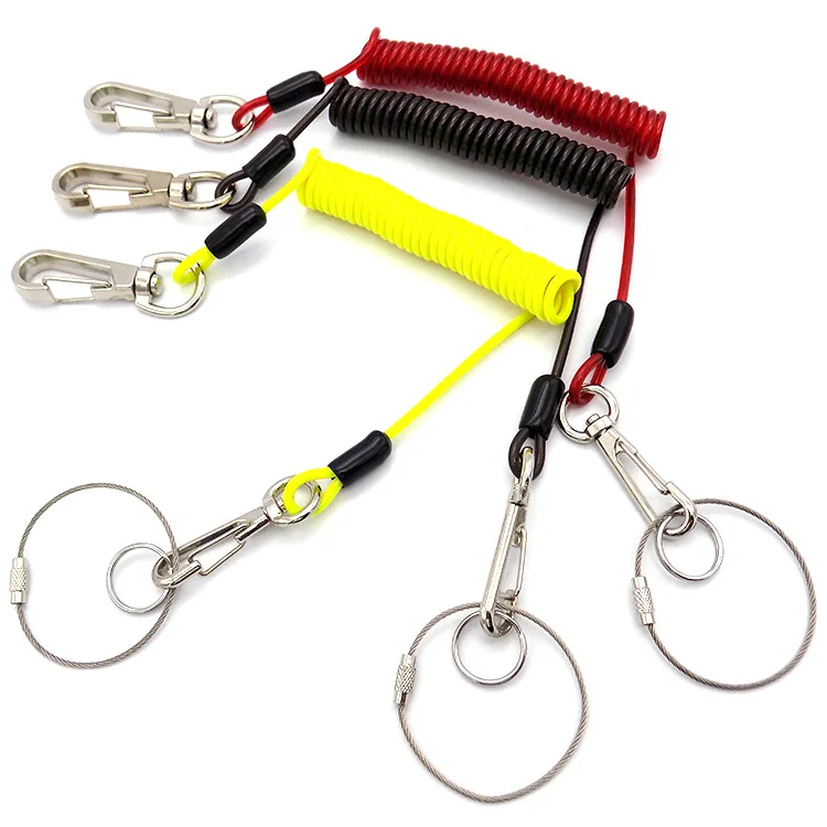 Supply Stainless Steel Plastic Coated Pu Not Rotating Spring Steel Wire Lanyard Electric Tool Operation Retractable Safe Tool St