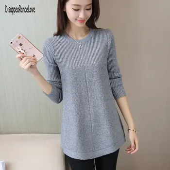 Image of Autumn Winter Sweater Women Round Neck Pullover Knit Sweater Large Size Loose Long Sleeves Women Tops Bottom Shirt Sweater