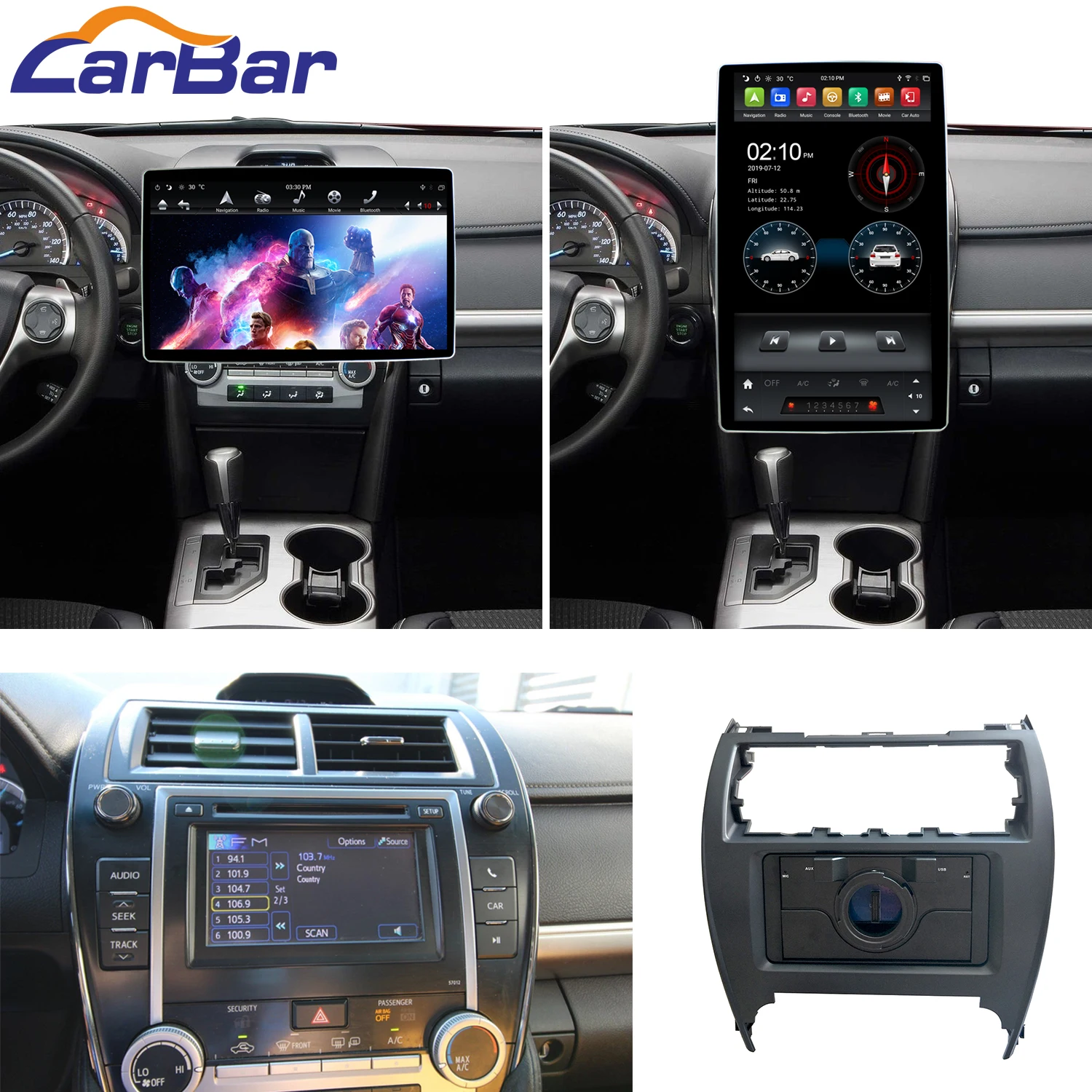 

Carbar 12.8" Tesla Style Rotation IPS Screen Android 8.1 Car DVD GPS Player for Toyota Camry USA & Mid-East Version 2012-2014