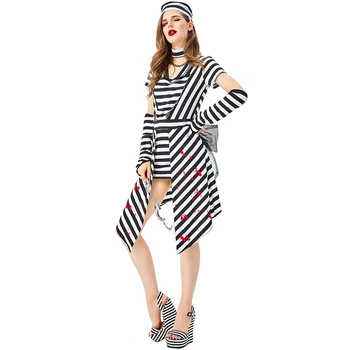 

New Halloween costume cosplay horror bloodstained striped prisoner suit with scars posted party performance clothing