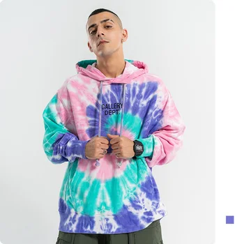 

New Mens Tie Dyed Multi-color Tie-dye Letter Print Hoodies Streetwear Autumn Vintage Oversized Hip Hop Hoodie Men Pullovers