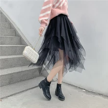 3 слоя Тюлевая юбка Для женщин сезон: весна–лето женские туфли-лодочки; цвет РОЗОВЫЙ, черный, белый цвет школьные длинная Плиссированная юбка с Высокая Талия