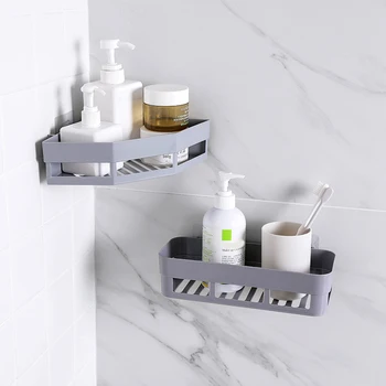 

Hot Sale Punch-free Bathroom Shampoo Soap Toothbrush Shelf Storage Rack Bathroom Tripod Wall-mounted Corner Seamless Organizer