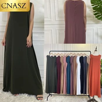 New Sleeveless Lining Dress Long Muslim Woman Abaya Moroccan Caftan Evening Modest Robe Arabic Kaftan Many Color Islamic Product