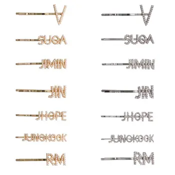 

Women Girl Metal Alloy Side Bangs Hair Clip Rhinestone Faux Pearl Kpop Members Name Letters Bobby Pins Fans Supportive Barrettes