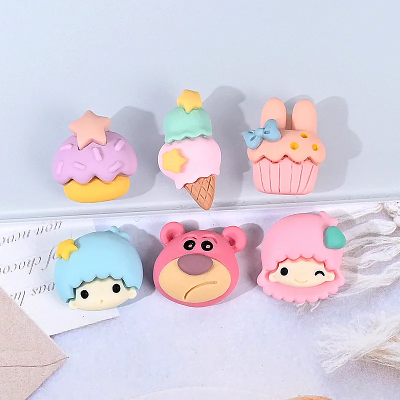 24pcs/Lot Mini Resin Bear Icecream Cupcake Flatback Cabochon Miniature Pattern Applique Ornament Craft DIY Earring Accessories 