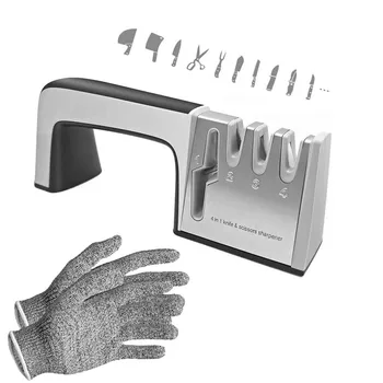 

Knife and Scissor Sharpeners with Gloves 4 Stage 4-in-1 Manual Kitchen Knife Non-Slip Base Professional Blades Sharpening Tools