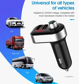 

AUto Bluetooth 5.0 Handsfree Car Kit FM Transmitter 3.1A Quick Dual USB Charger LCD Digital Voltmeter TF Card Disk AUX Player