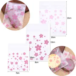 50 шт самоклеящийся прозрачный, конфеты мешок Розовый Вишневый цвет пластиковый мешок печенья упаковочные сумки дети день рождения