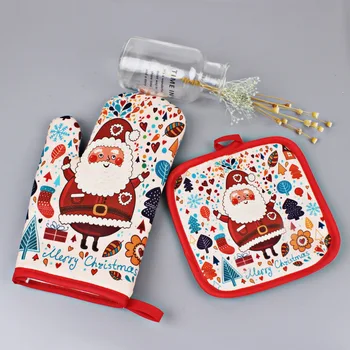 

2pcs/set Christmas Kitchen Gloves Baking Anti-Hot Gloves Pad Oven Dining BBQ Kitchen Mat New Year 2020 Navidad Xmas