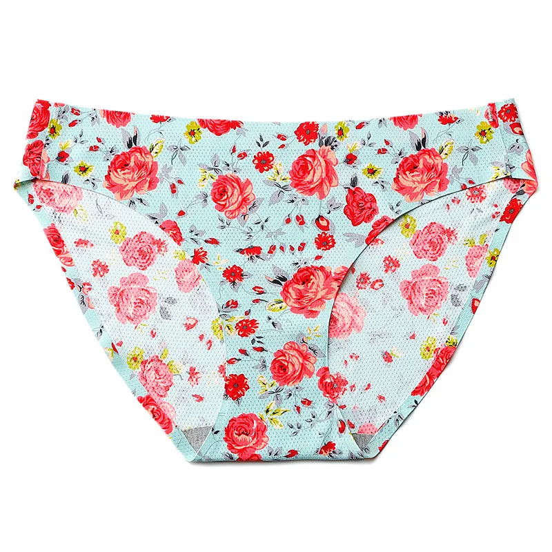 Print Seamless Panties Women Underwear Ice Silk Sexy Briefs Low-Rise Full Back Lingerie Female XS-L US Size Large 17 colors - Цвет: Number 8