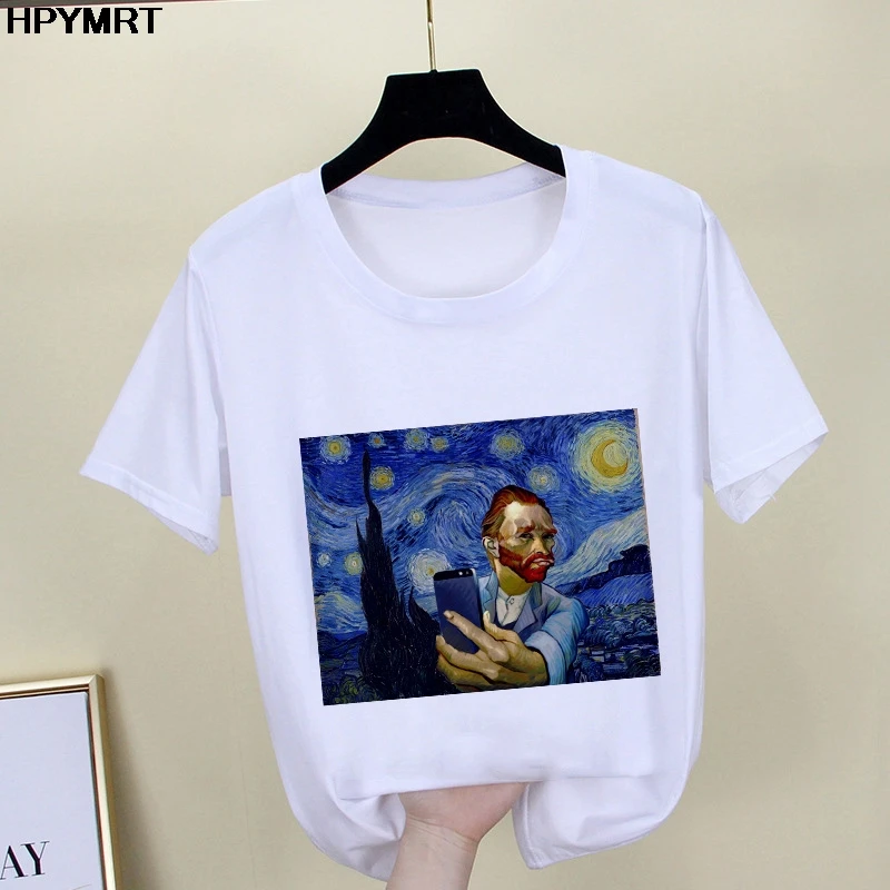 2020 New summer spoof Mona Lisa Print T Shirts Women aesthetics funny Tshirts Casual Short Sleeves Tops t-shirt Female Clothing