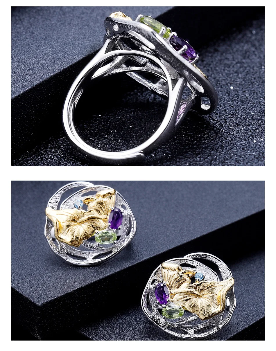 Балетные наборы для женщин, 3.17Ct, натуральный Перидот, аметист, 925 пробы, серебро, колье, наборы, ручной работы, Lotusleaf, набор ювелирных изделий