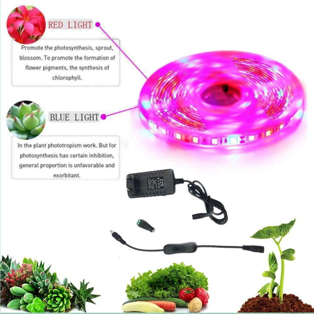 Светодиодная Светодиодная лента для освещения растений свет 5 м полный спектр цветов лампы для растениеводства фитопарник гидропонный