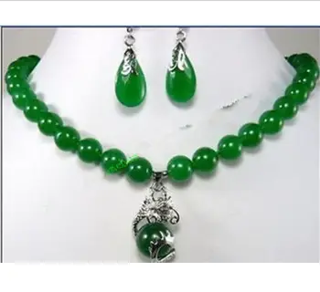 

Free Shipping Jewelry beautiful 10mm green jade earring dragon pendant Necklace set>>new - watch wholesale Quartz stone CZ crys