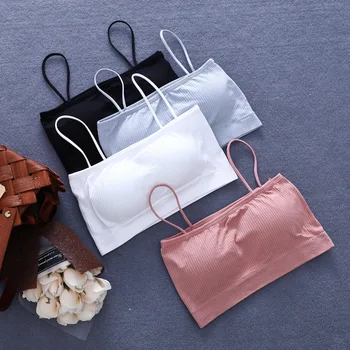 

Hantan one-line rib wrapped underwear add chest pad to gather push up bra thin shoulder straps sramless bralette