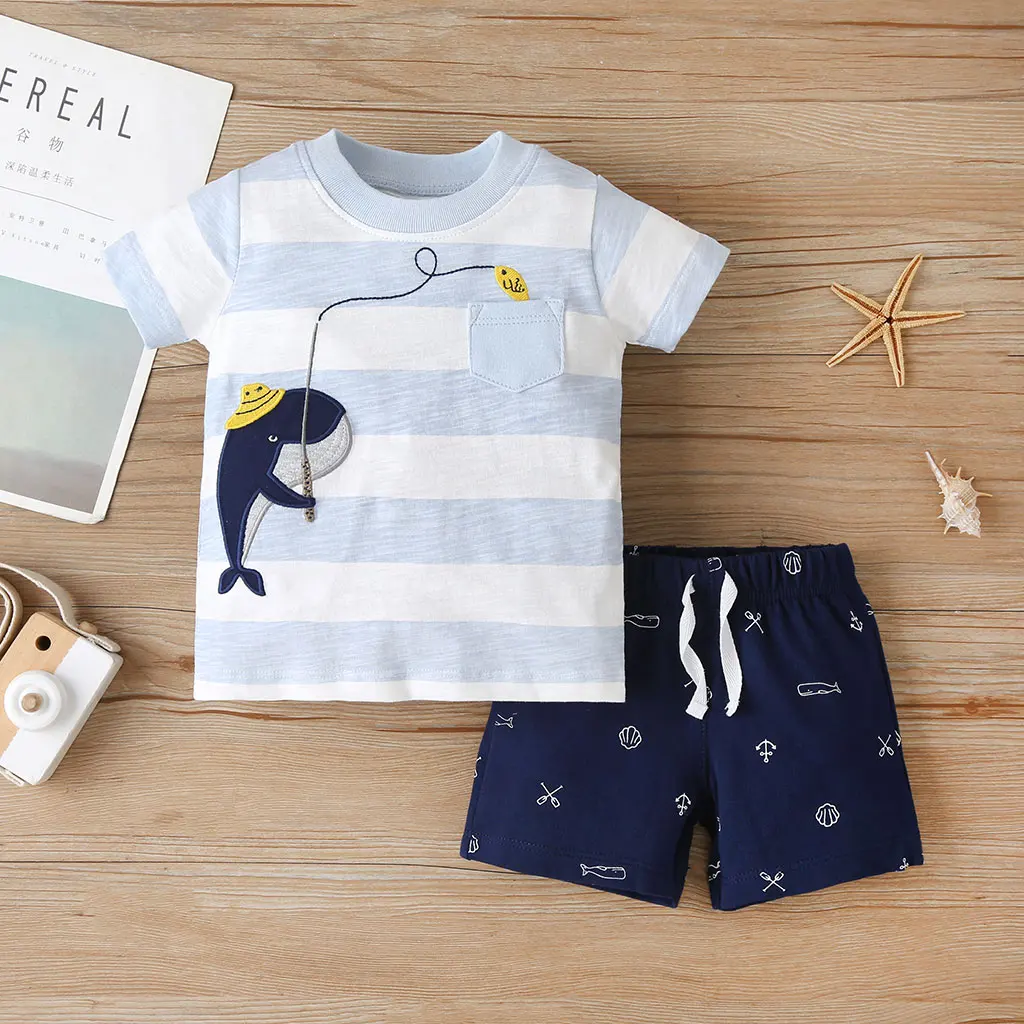 Short Sleeve Print T-Shirt+Shorts Baby Boy Summer Clothes Set Toddler Infant Outfit Newborn Girl Costume 6-36M New Born 2021 Baby Clothing Set near me