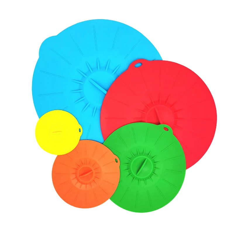 

5 Sizes/lot Food Silicone Cover Cap Waterless Airlock Fermentation Lid With Suction Effect Reusable Lids Kitchen Fresh Cover