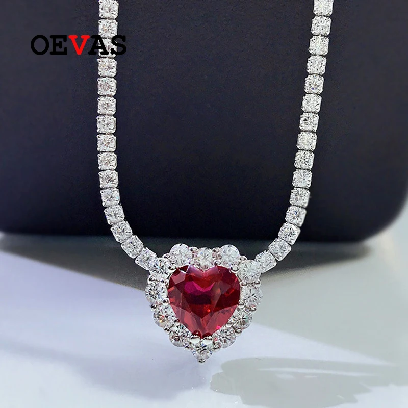 OEVAS 100% 925 Sterling Silver 8*8mm Heart Ruby High Carbon