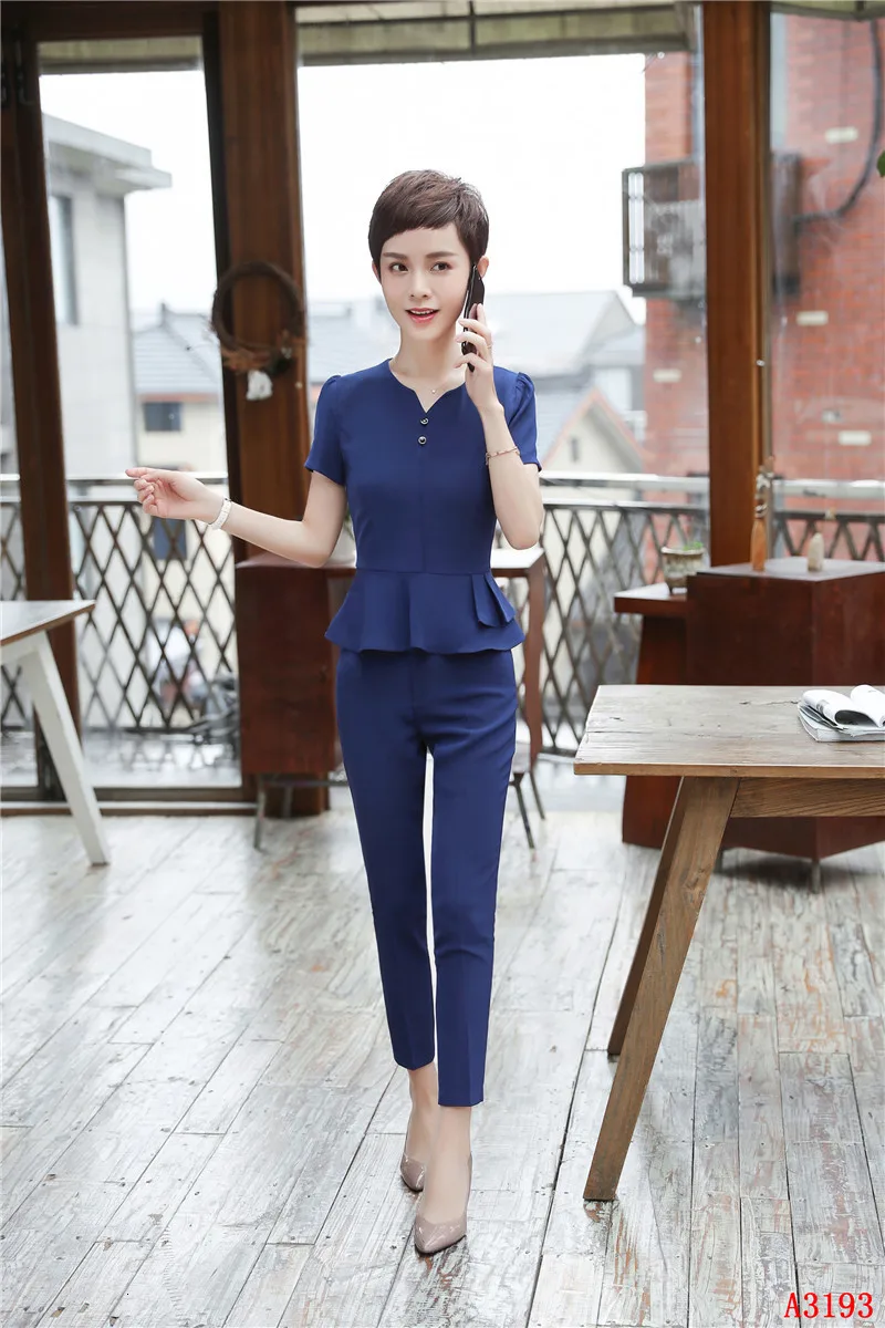 Формальная форма дизайн брючный костюм с 2 частей топы и брюки Slim Fit для женщин Бизнес Брюки Костюмы Дамы брючные костюмы блейзеры комплект