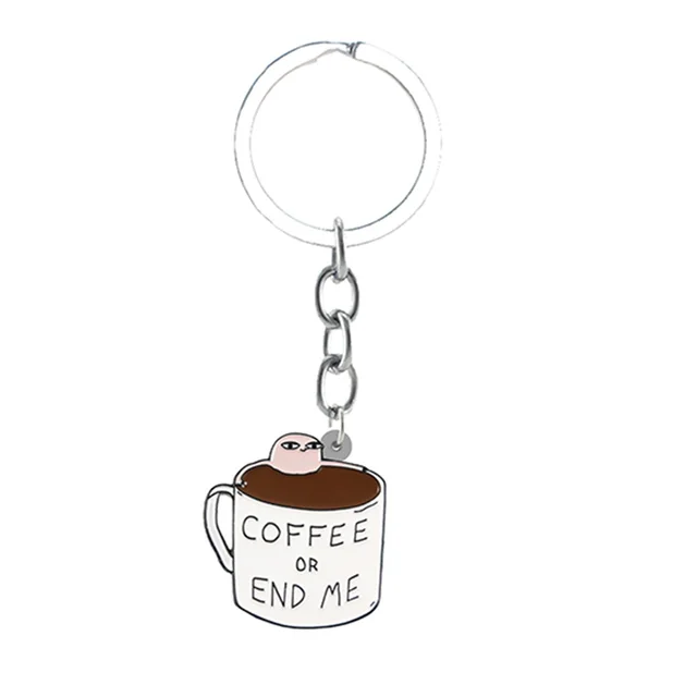 TAFREE Cat Coffee Cup Cartoon Shape Personality Keychain Jewelry Epoxy Backpack School Bag Resin Keychain Fashion Pendant CUP05
