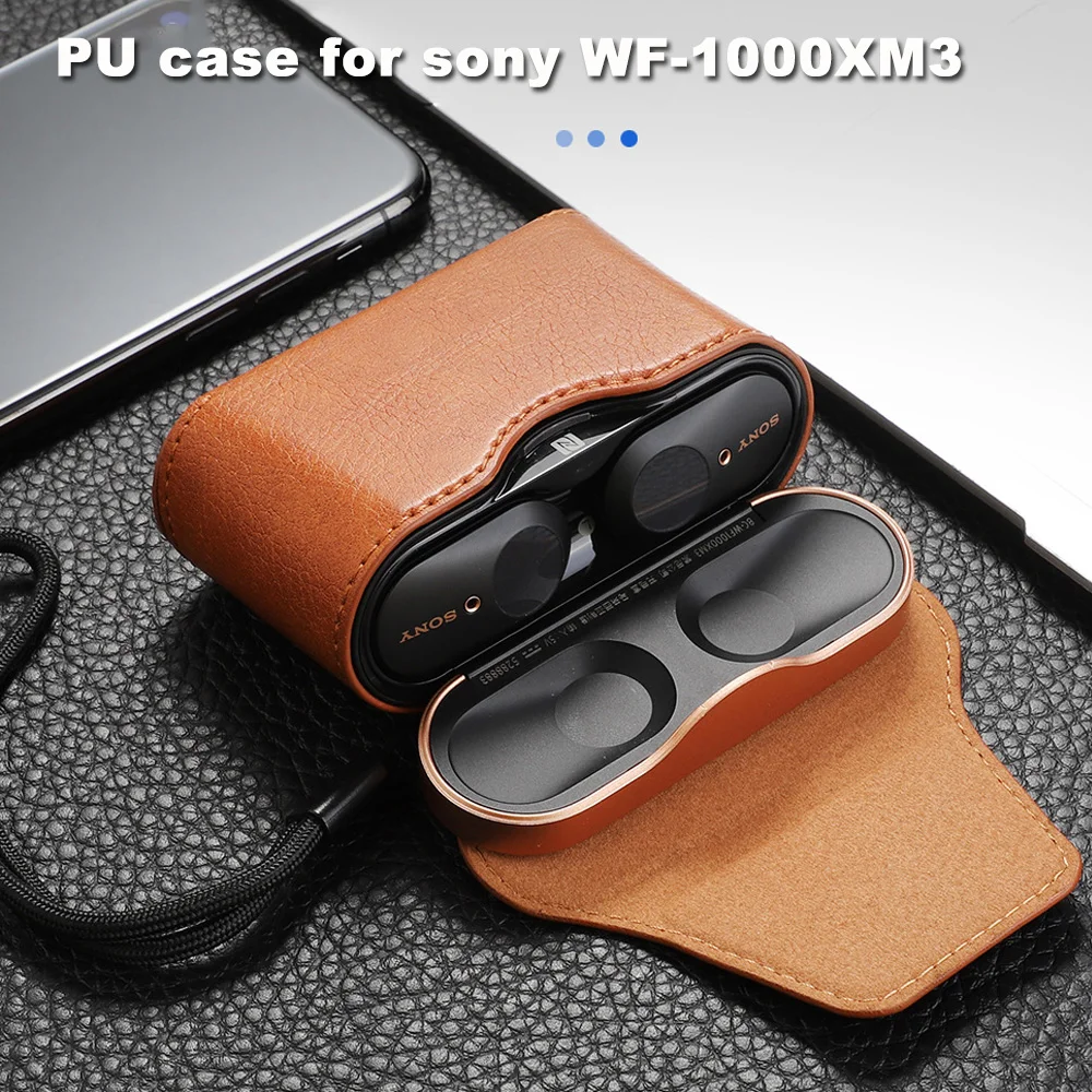 JINSERTA Magnetic Leather Case for WF-1000XM3 Bluetooth Headset PU Leather Cover Protector for WF-1000XM3 Full Body Protection