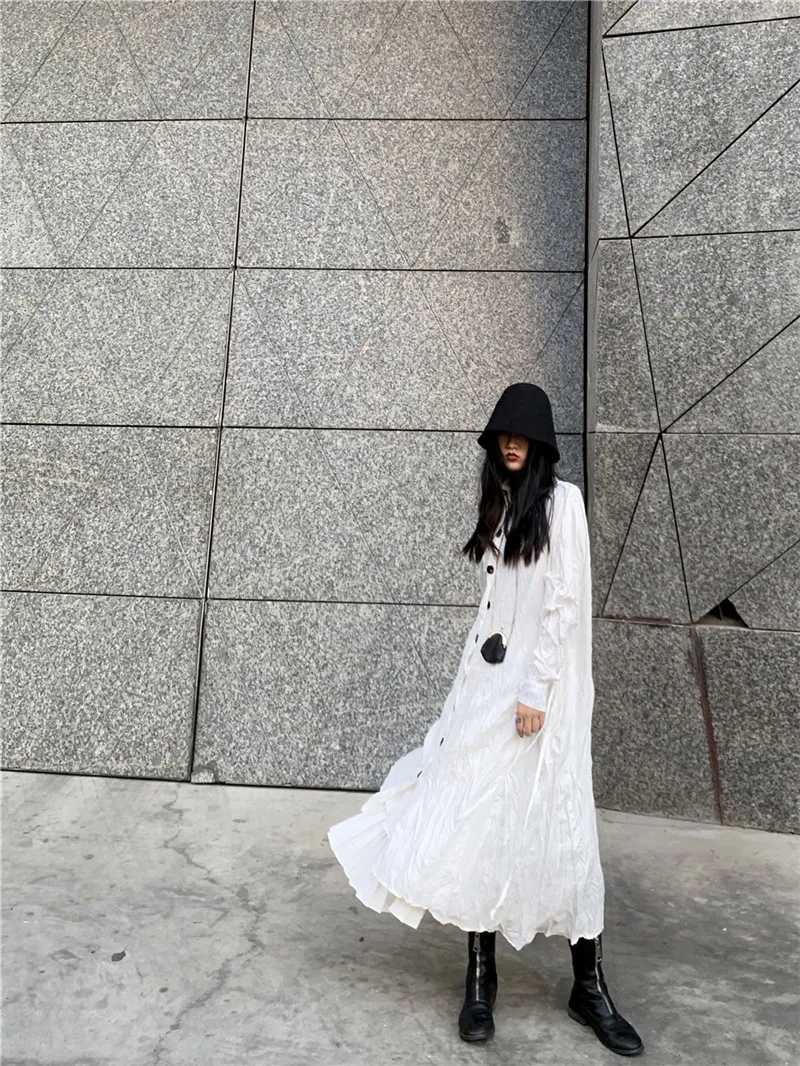 XITAO Irregular Dress Fashion New White Single Breast Full Sleeve 2020 Autumn Goddess Fan Casual Style Loose Dress ZP3683