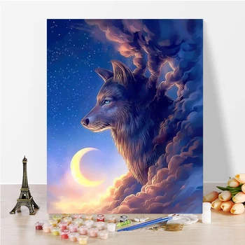

Wolf Moon Night Paintings By Numbers DIY Pictures Oil Coloring By Numbers Set Gift Drawing By Numbers Canvas Decor New Arrivals