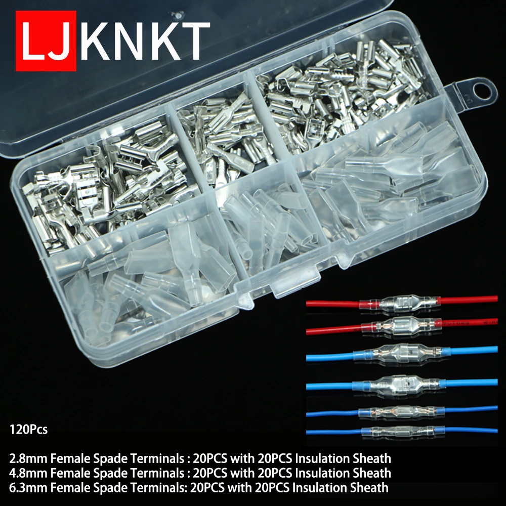 

120/180Pcs with box Wire Connector Electrical Crimp Terminals 2.8/4.8/6.3mm Spade auto Connectors Kit blocks