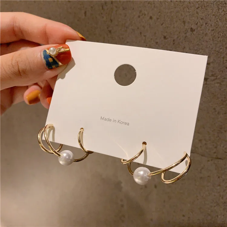 HUANZHI новые трендовые индивидуальные Многослойные спиральные круглые жемчужные металлические серьги-гвоздики для женщин и девушек вечерние ювелирные изделия подарок
