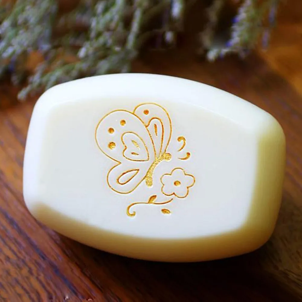 

Creative Acrylic Butterfly And Flower Soap Making Stamp Transparent Natural Soap Stamp With Handle Clear Stamps Custom