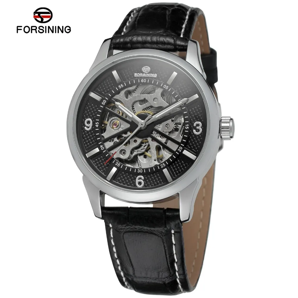 

FORSINING Brand Mens Genuine Leather Strap Skeleton Automatic Self Wind Mechanical Watch Hollow Male Wristwatch Relogio Releges