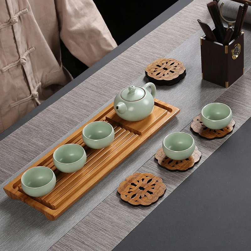 Чайный поднос, чайный поднос, чайная церемония, креативная изоляционная подстилка, ручной работы из цельного дерева, бамбуковый кунг-фу, чайный сервиз, аксессуары для чайной церемонии, для дома