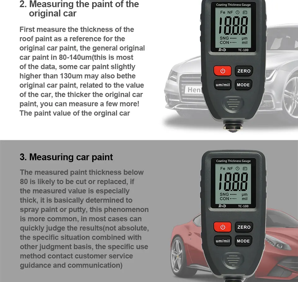 soil ph tester R&D TC100 Coating Thickness Gauge 0.1micron/0-1300 Car Paint Film Thickness Tester Measuring FE/NFE Russian Manual Paint Tool personalised tape measure