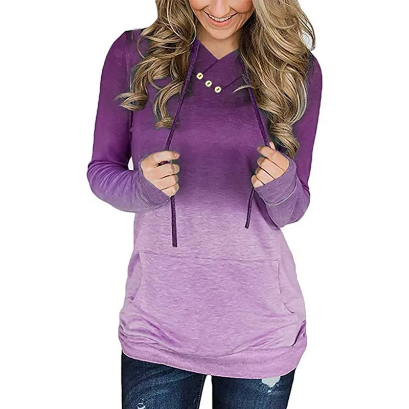 

Women Fashion Casual Hoodies Gradient Print Autumn Loose Long Sleeve Hat Collar Sweatshirt