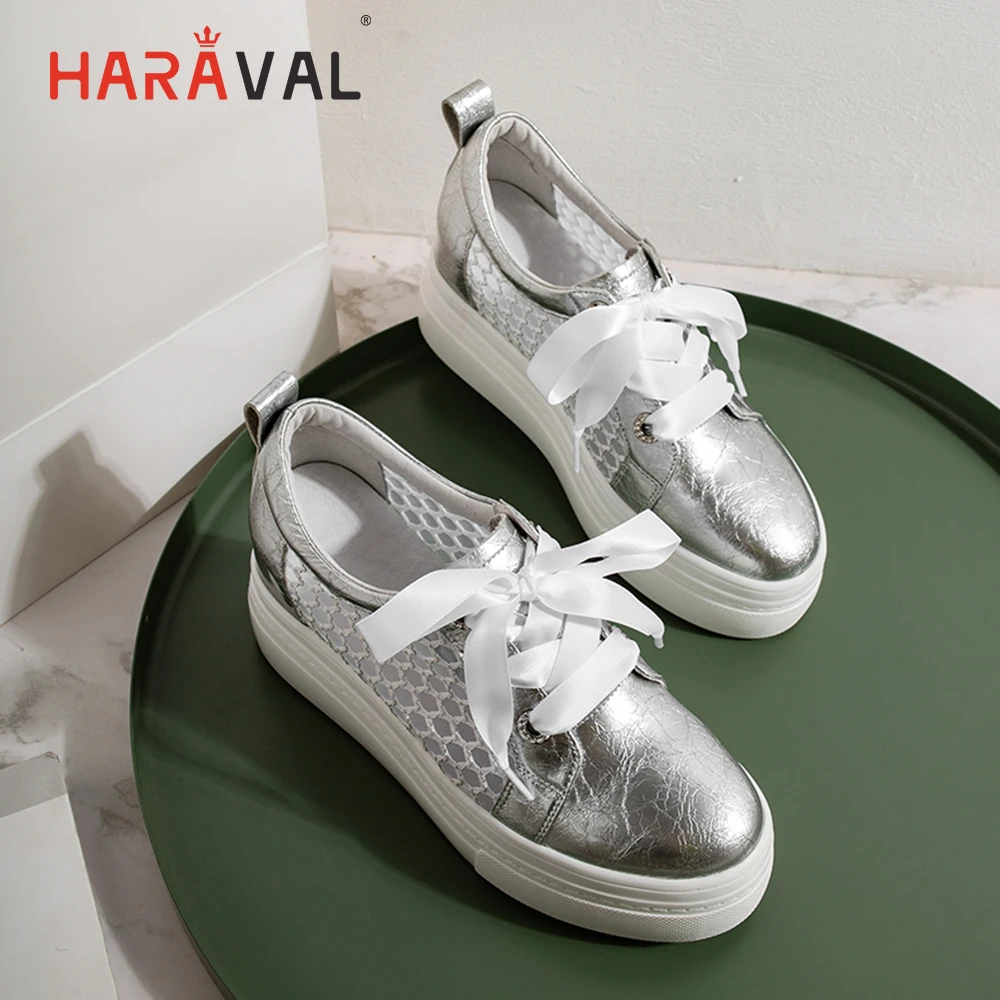 

HARAVAL Summer fashion round head mesh sandals high heel sports shoes comfortable breathable white shoes single shoes women N109