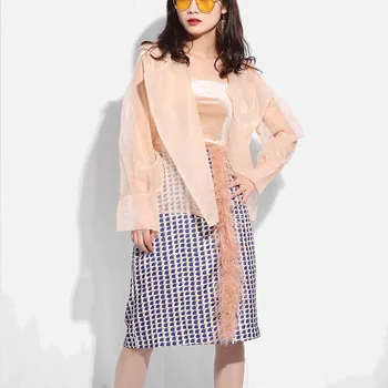 

Organza Bandage Transparent Women's Shirt Tops Turn Down Collar Long Sleeve Female Shirts 2020 Summer Casual Loose Ladies Top